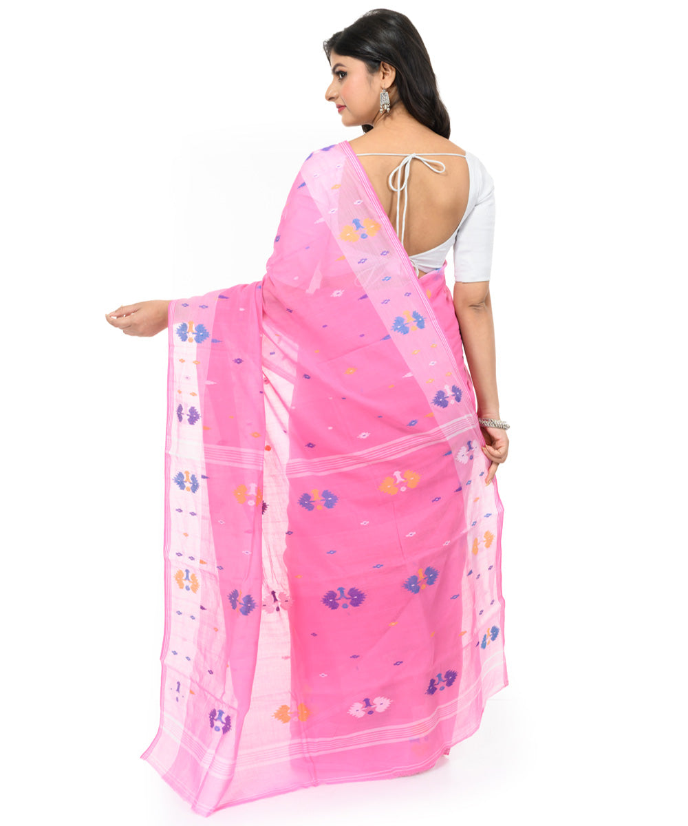 Pink white hand woven bengal cotton saree