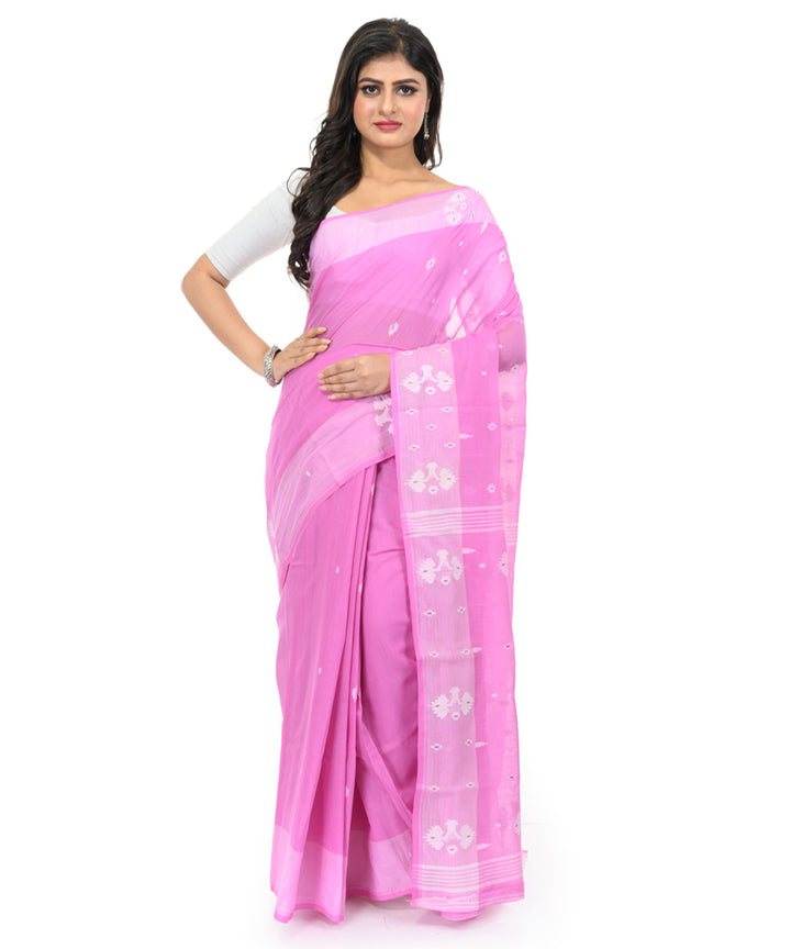 Pink offwhite hand woven bengal cotton saree