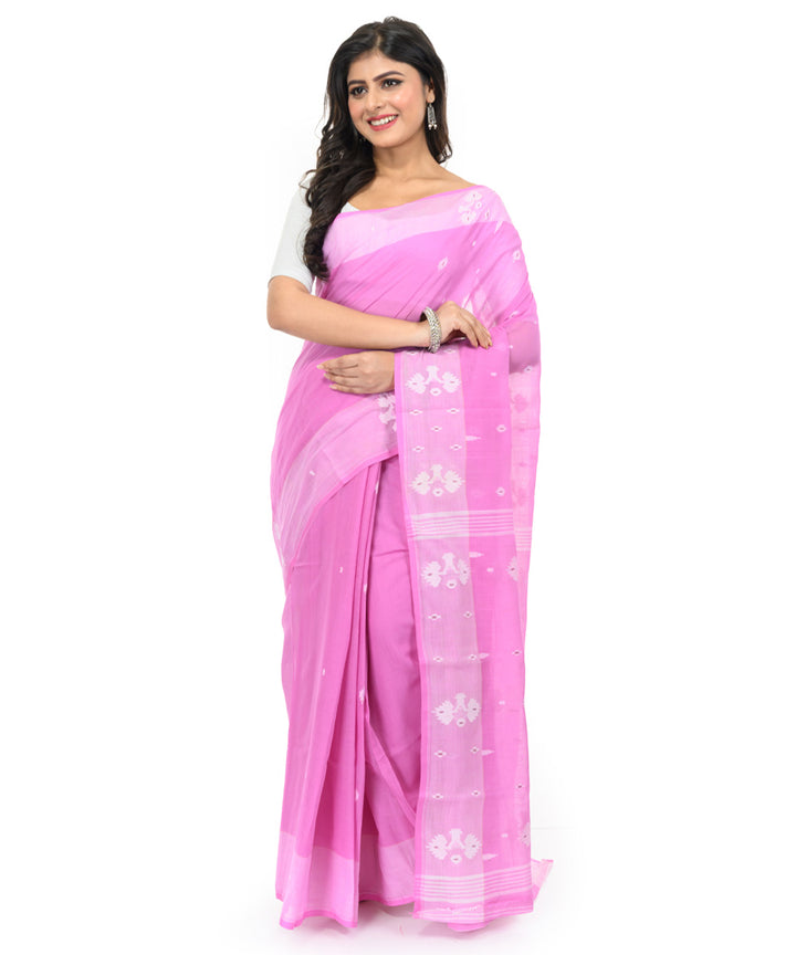 Pink offwhite hand woven bengal cotton saree