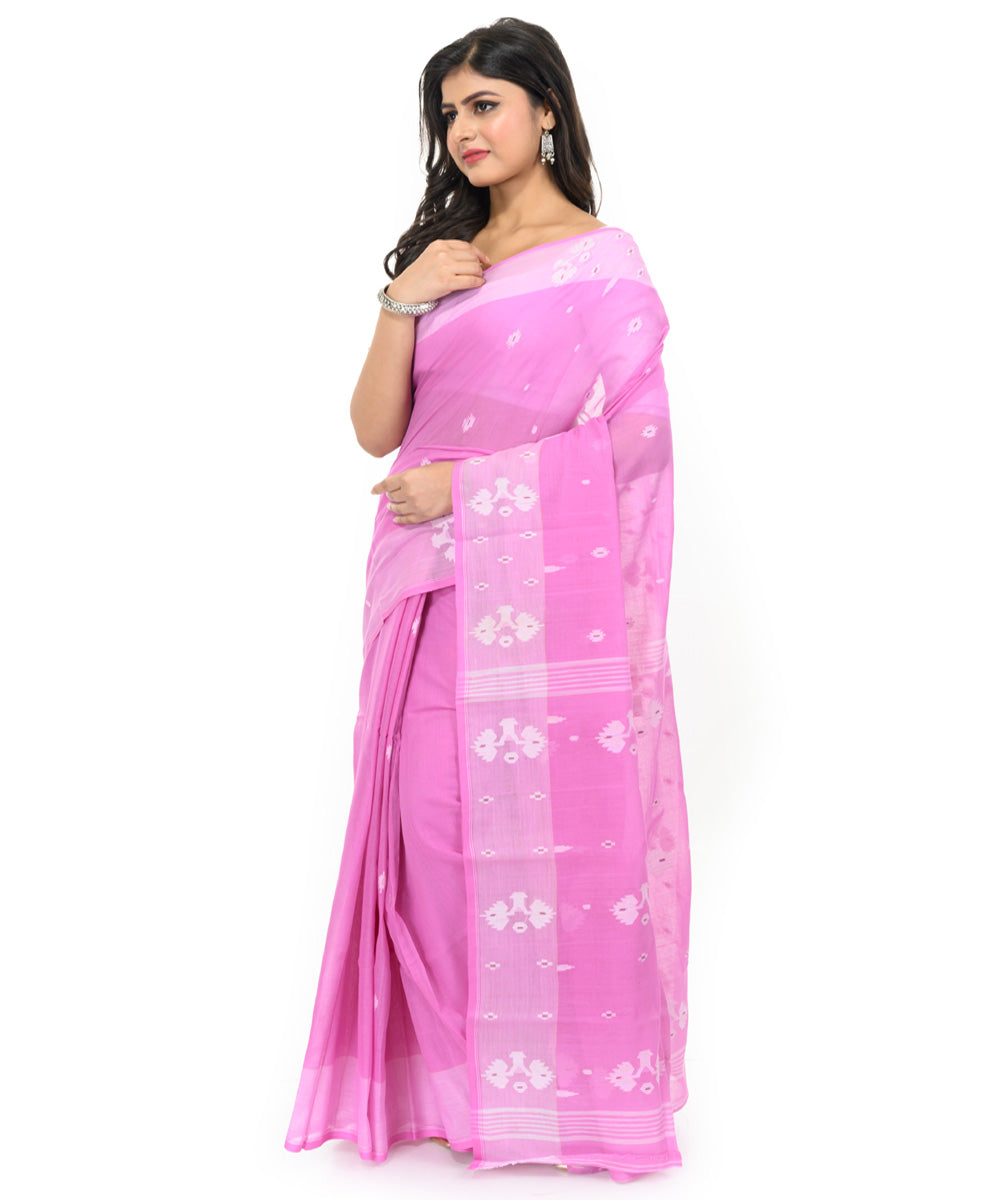Pink offwhite hand woven bengal cotton saree