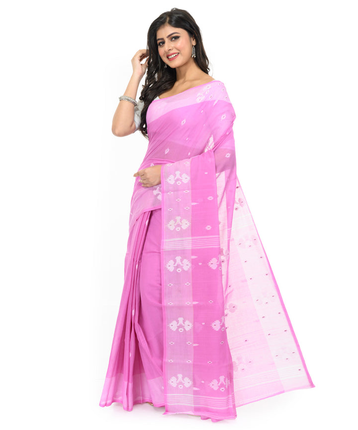 Pink offwhite hand woven bengal cotton saree