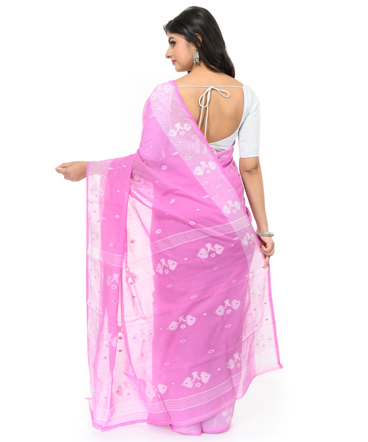 Pink offwhite hand woven bengal cotton saree