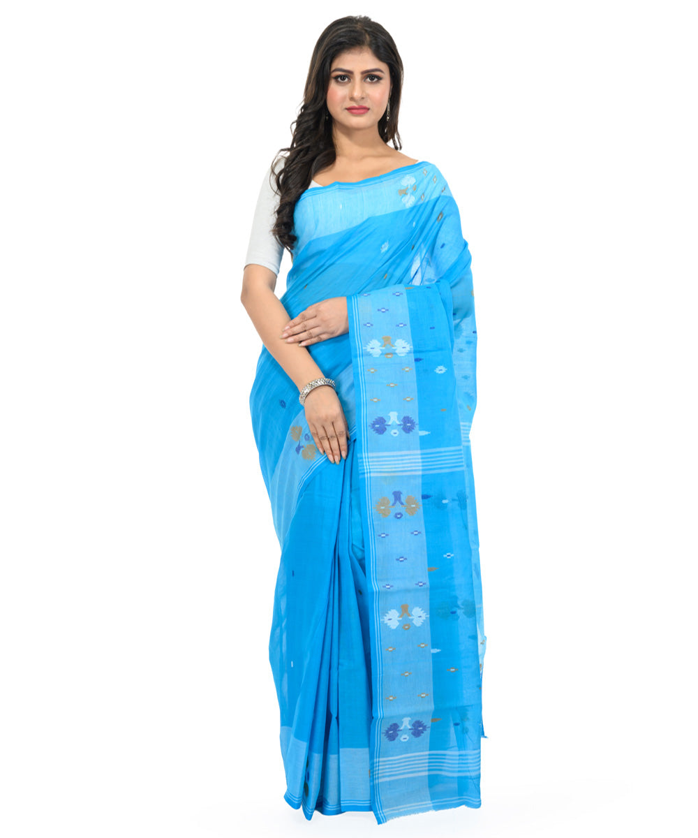 Cyan handwoven bengal cotton saree