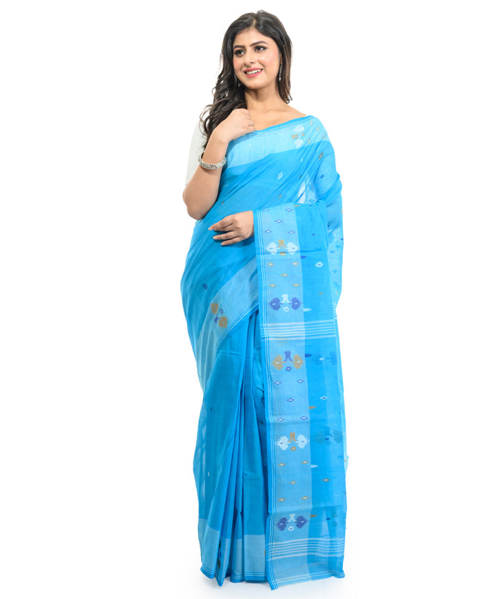 Cyan handwoven bengal cotton saree