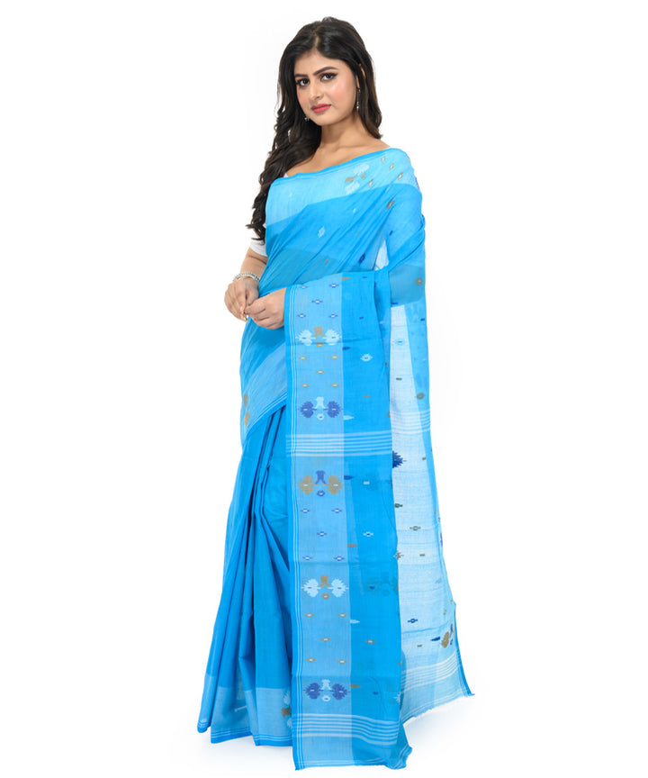 Cyan handwoven bengal cotton saree