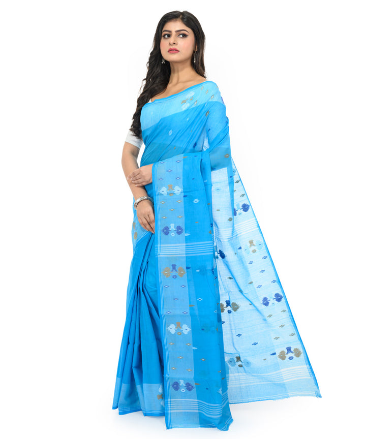 Cyan handwoven bengal cotton saree