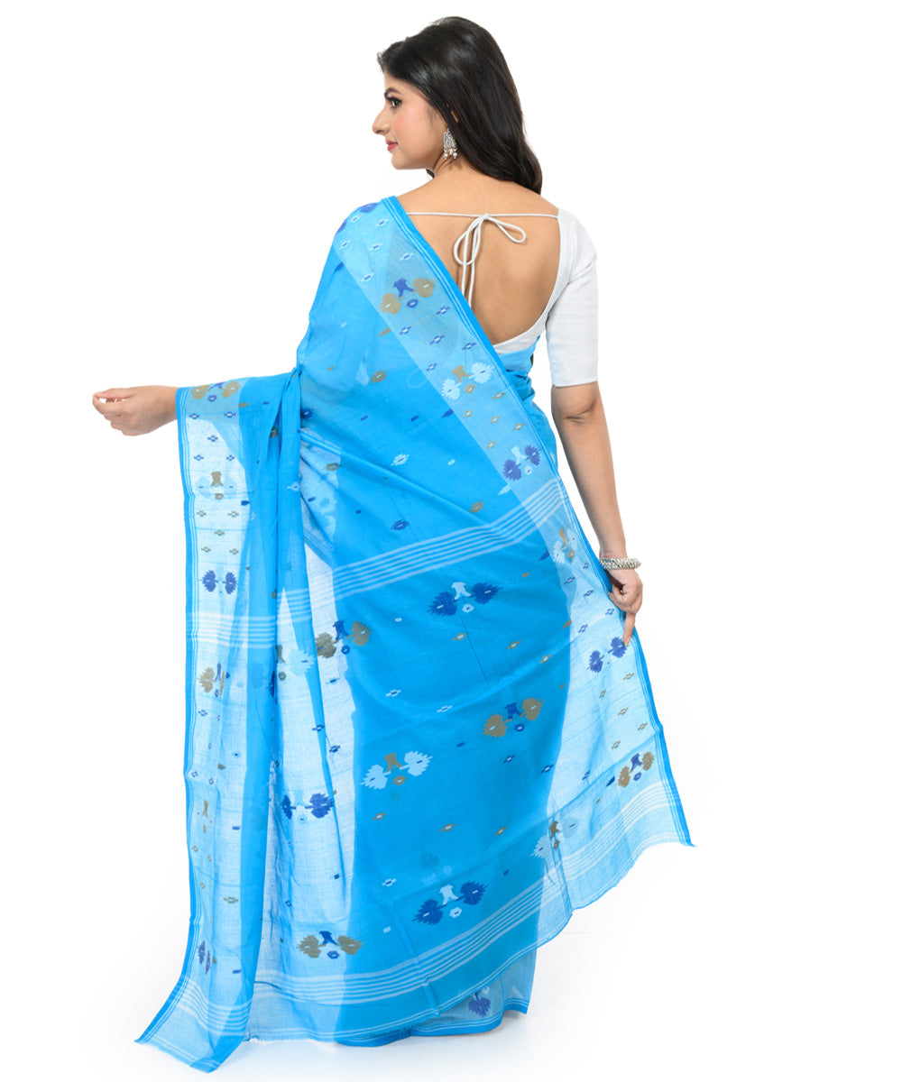 Cyan handwoven bengal cotton saree