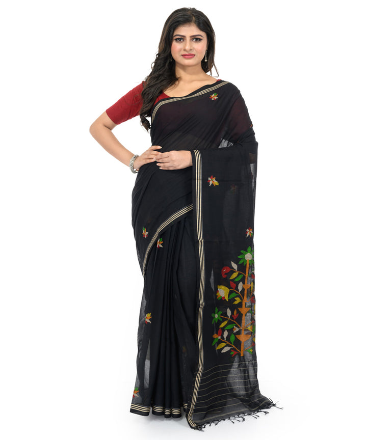 Black cream handwoven bengal cotton saree