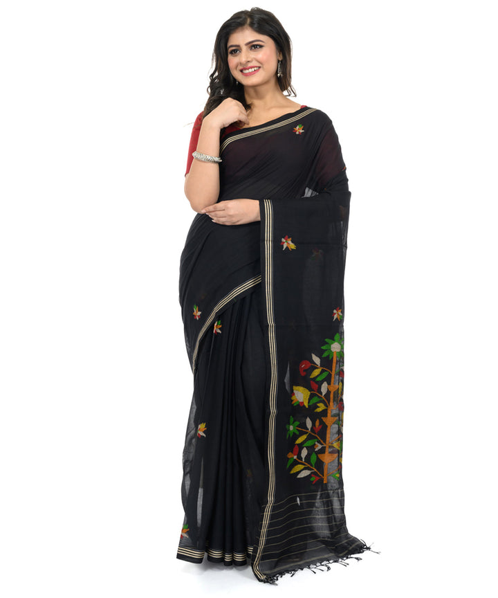 Black cream handwoven bengal cotton saree