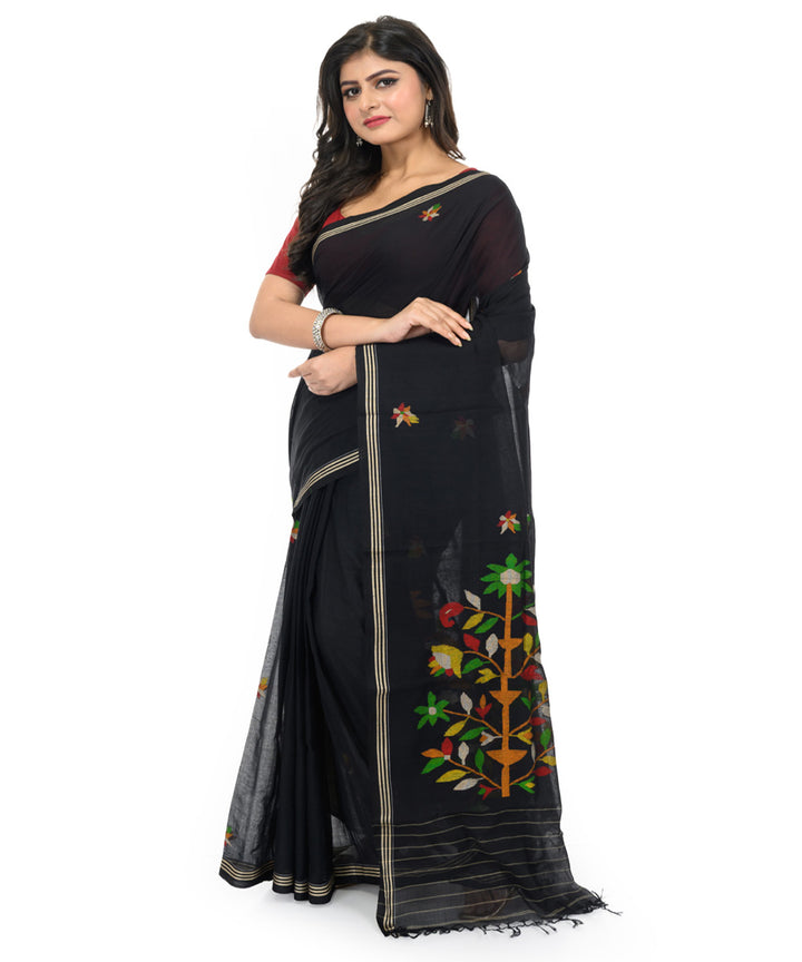 Black cream handwoven bengal cotton saree
