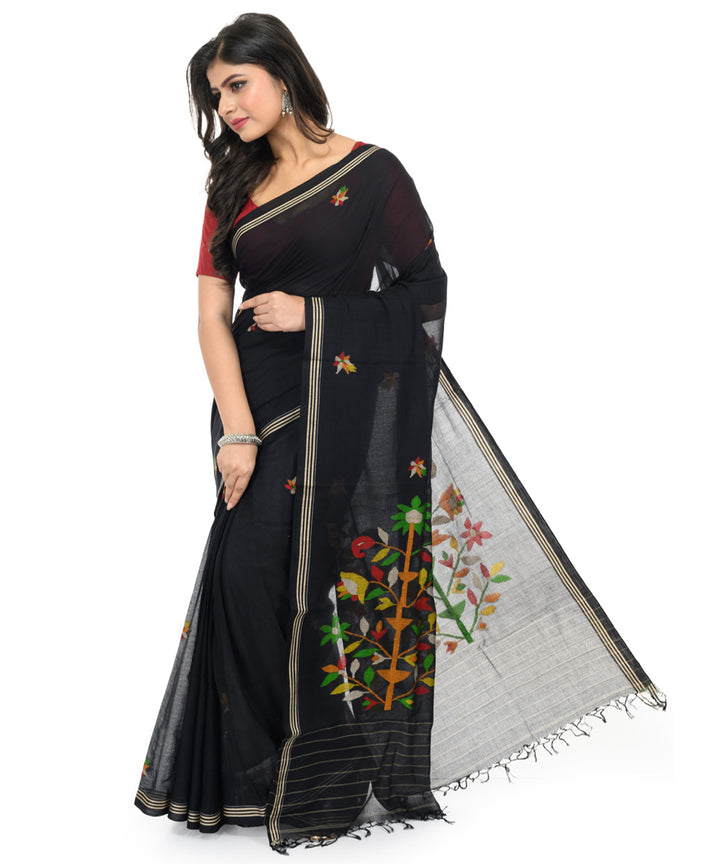 Black cream handwoven bengal cotton saree