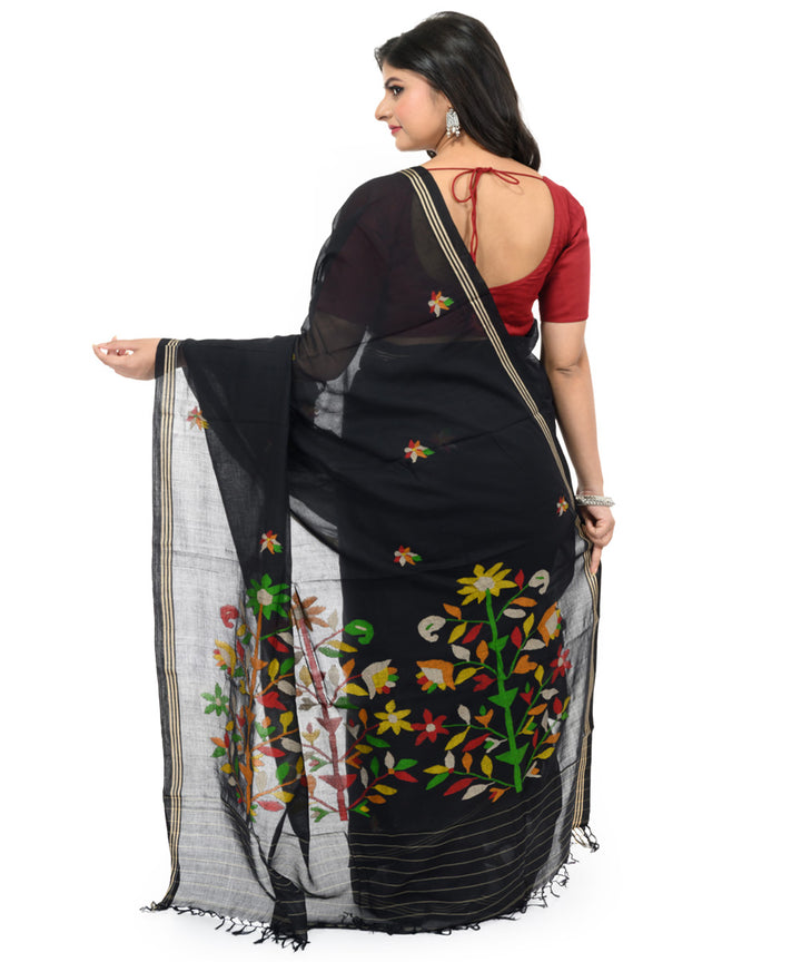 Black cream handwoven bengal cotton saree