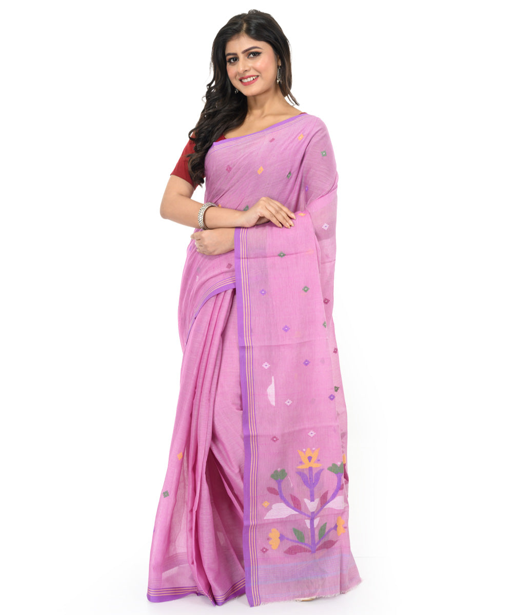 Lavender handwoven bengal cotton saree