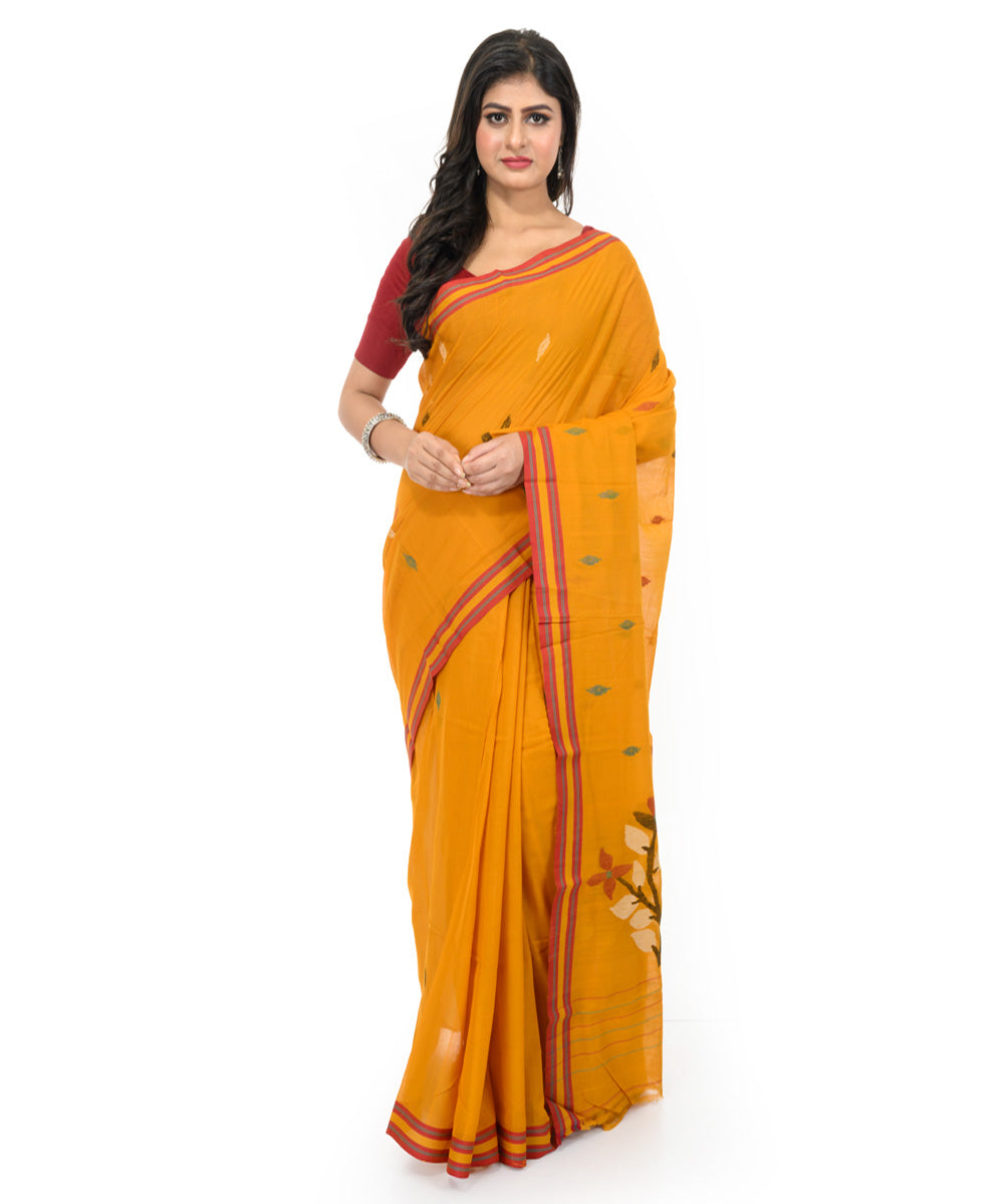 Mustard handwoven bengal cotton saree