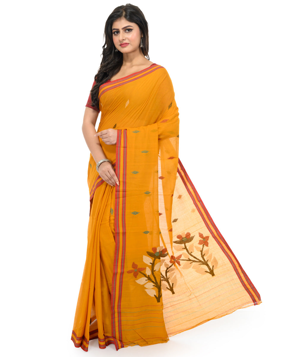 Mustard handwoven bengal cotton saree