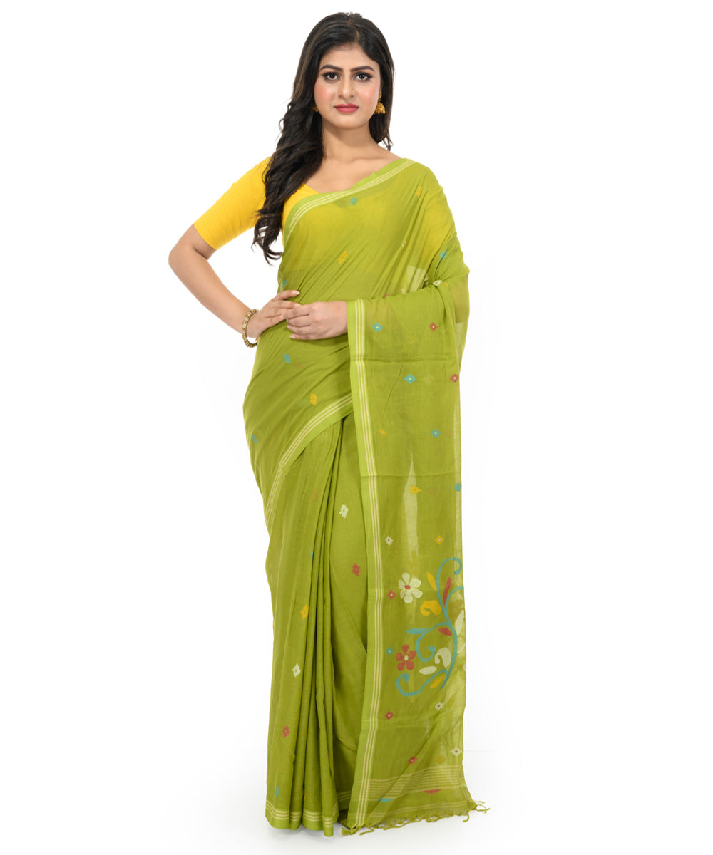 Light olive green handwoven bengal cotton saree