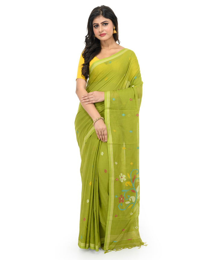 Light olive green handwoven bengal cotton saree