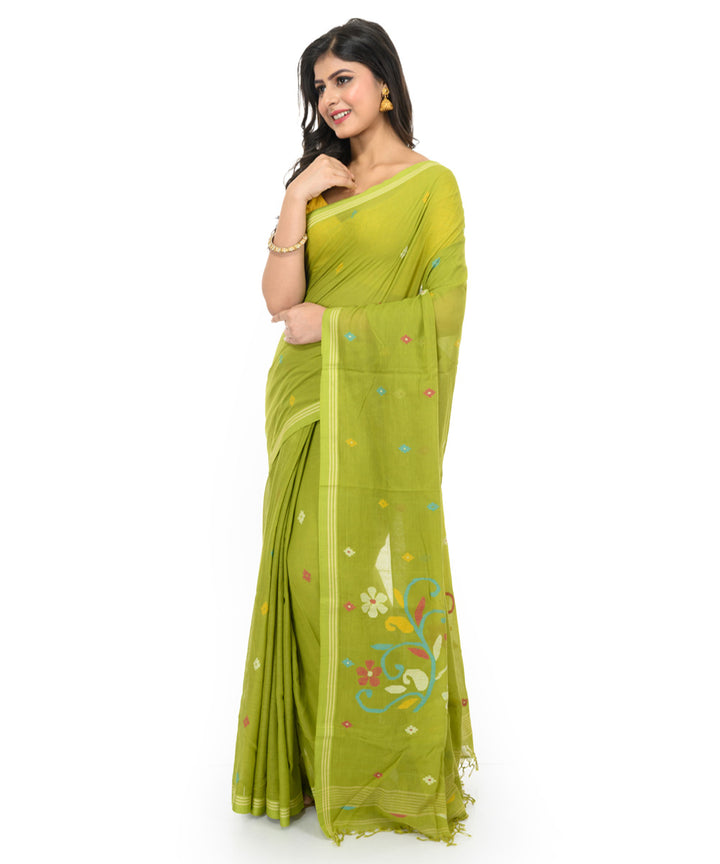 Light olive green handwoven bengal cotton saree