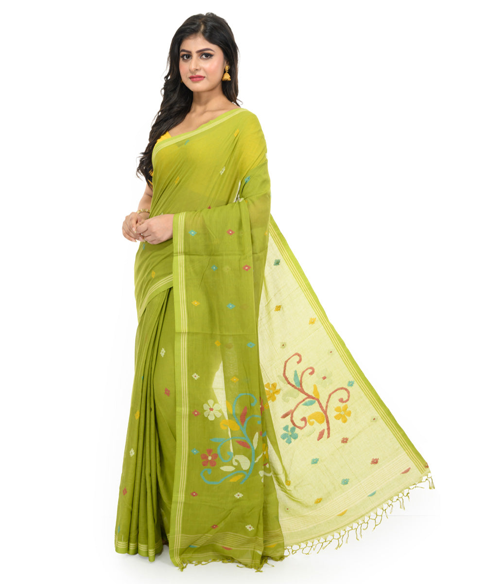 Light olive green handwoven bengal cotton saree