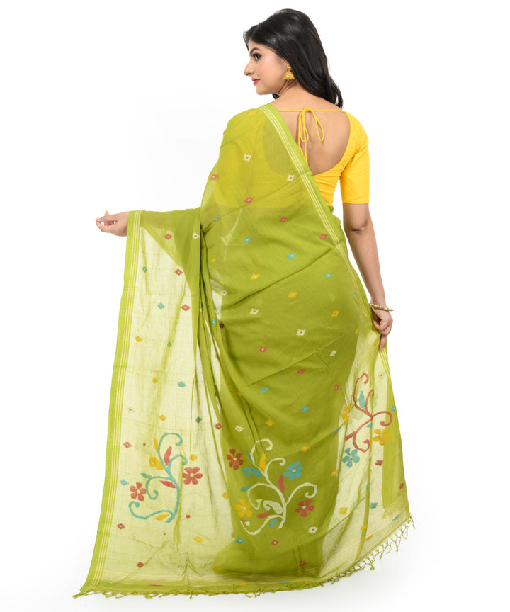 Light olive green handwoven bengal cotton saree