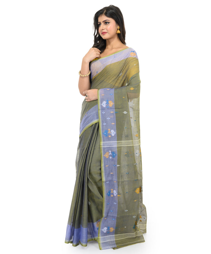 Olive green handwoven bengal cotton saree