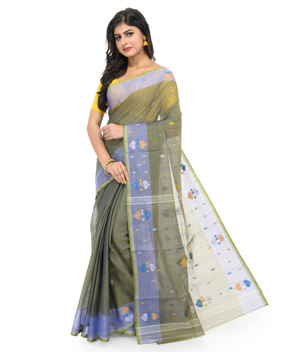 Olive green handwoven bengal cotton saree