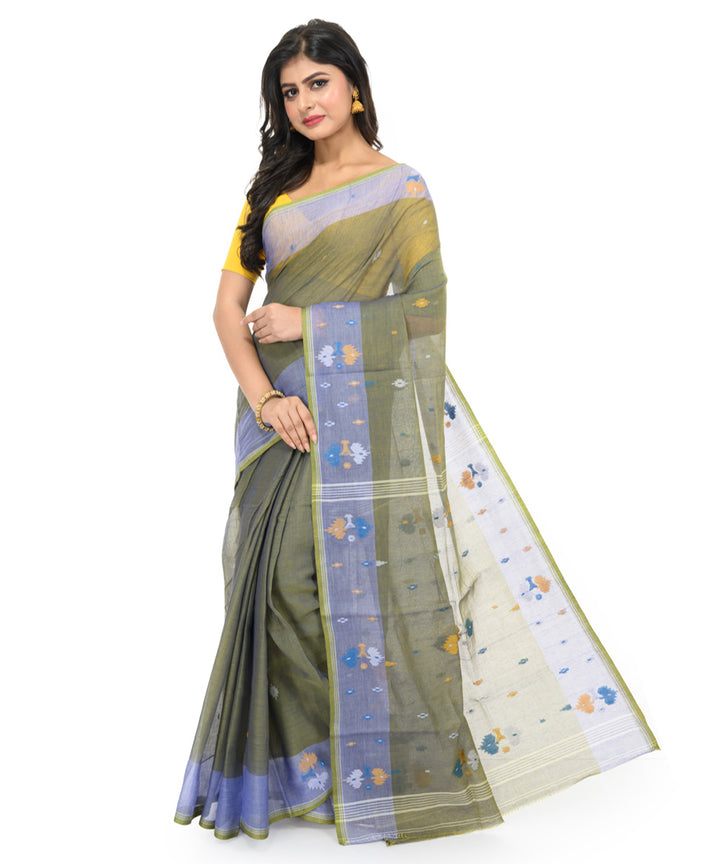 Olive green handwoven bengal cotton saree