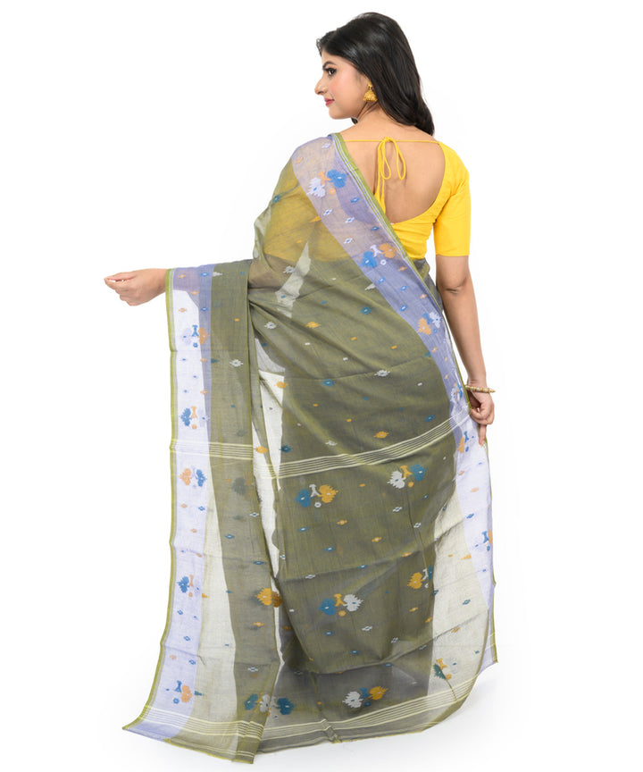 Olive green handwoven bengal cotton saree