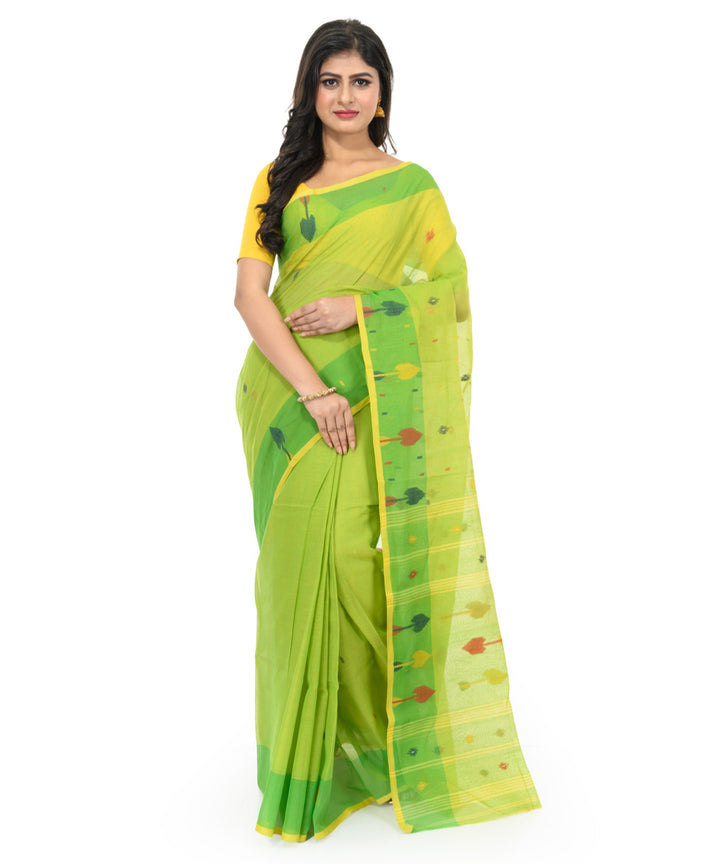 Light green yellow handwoven bengal cotton saree