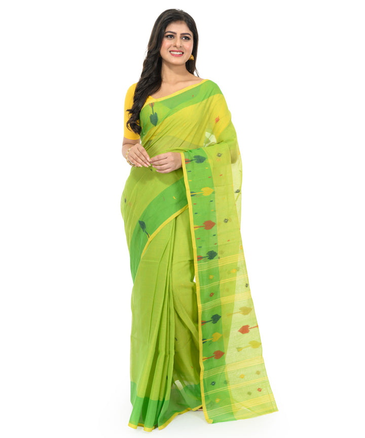 Light green yellow handwoven bengal cotton saree
