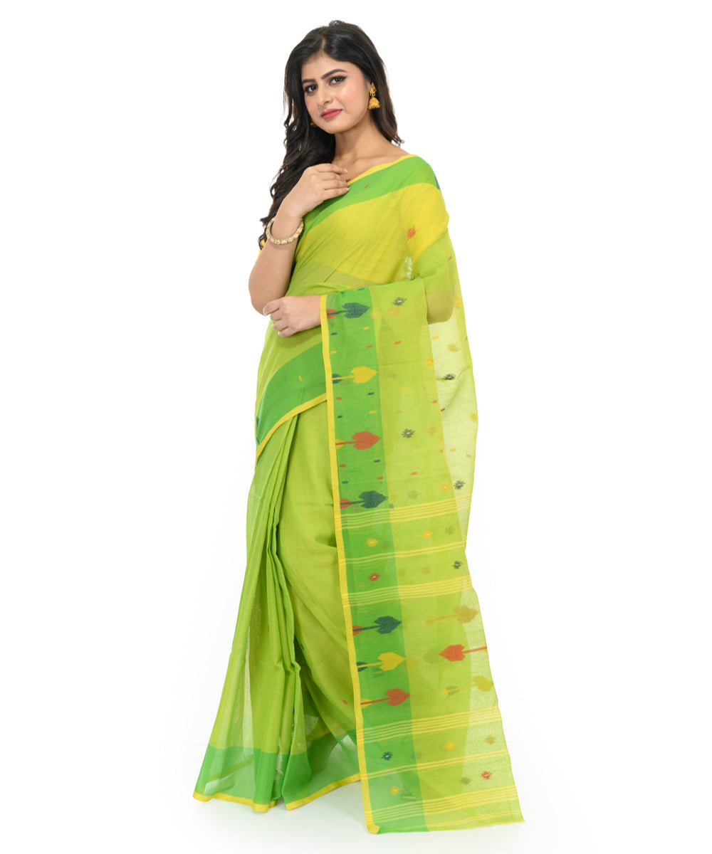 Light green yellow handwoven bengal cotton saree