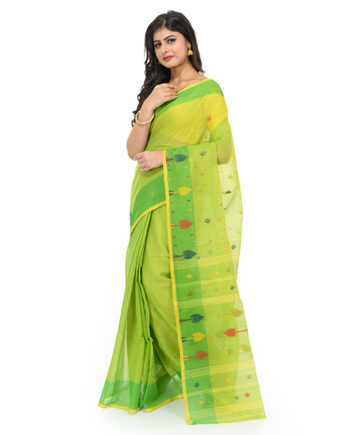 Light green yellow handwoven bengal cotton saree