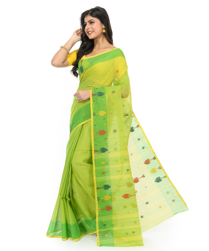 Light green yellow handwoven bengal cotton saree