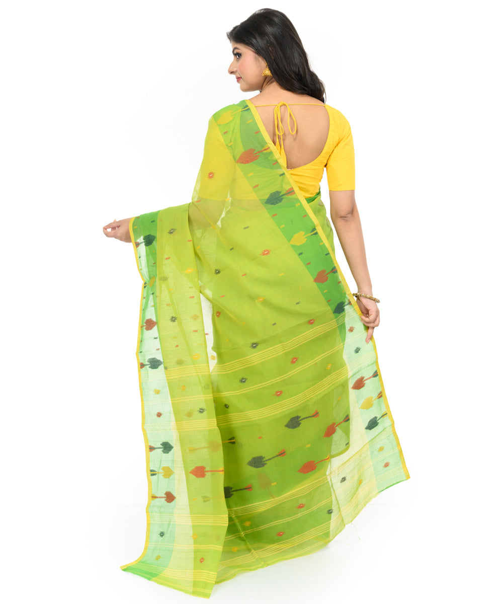 Light green yellow handwoven bengal cotton saree
