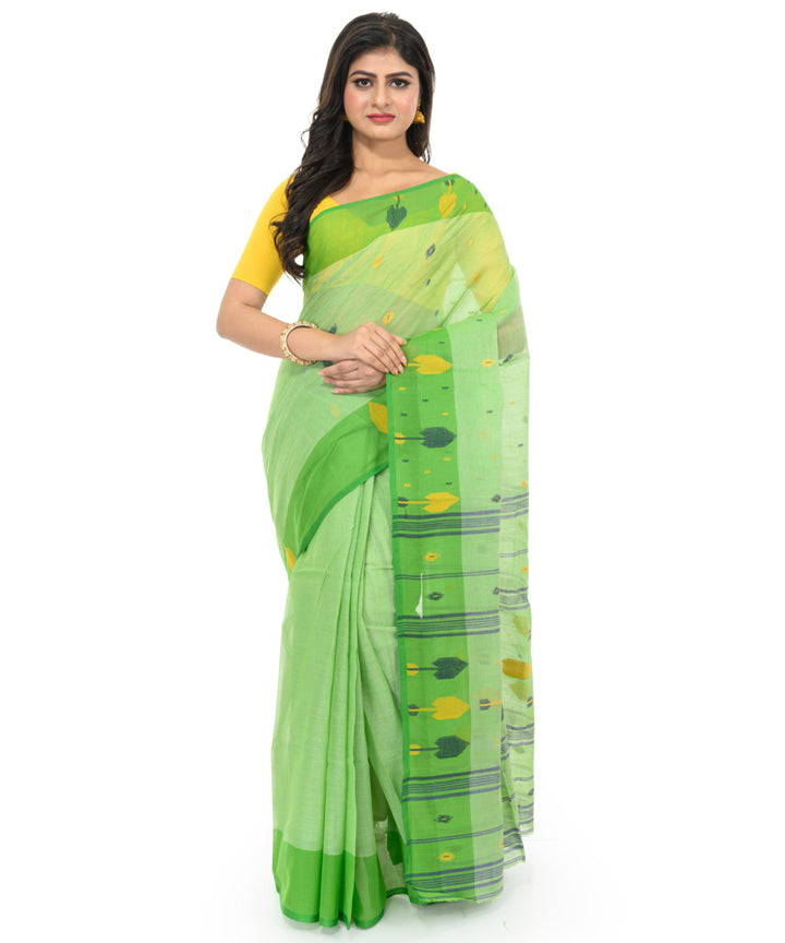 Light green multicolor handwoven bengal cotton saree