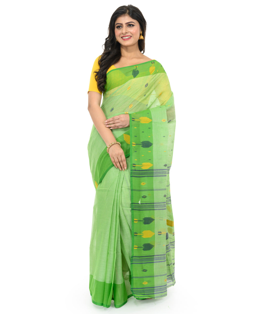 Light green multicolor handwoven bengal cotton saree