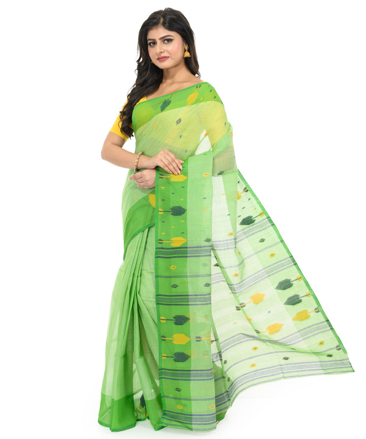 Light green multicolor handwoven bengal cotton saree