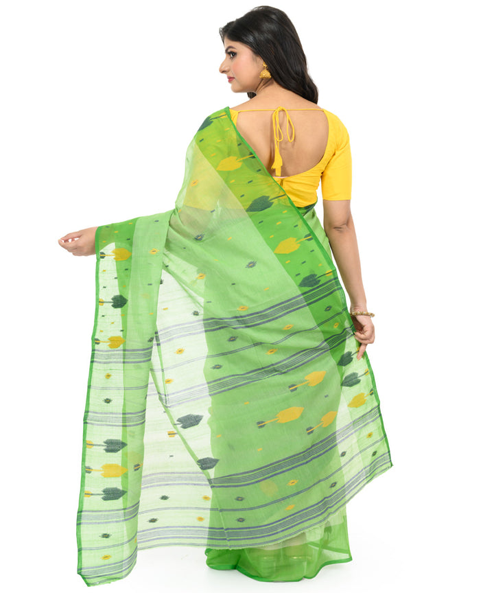 Light green multicolor handwoven bengal cotton saree