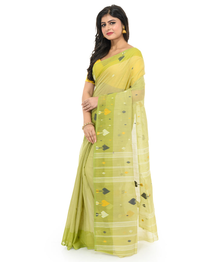 Light green yellow handwoven cotton bengal saree