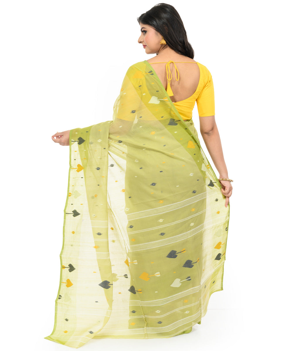 Light green yellow handwoven cotton bengal saree