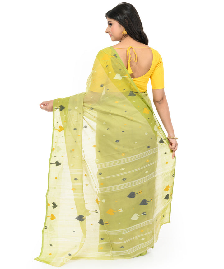 Light green yellow handwoven cotton bengal saree