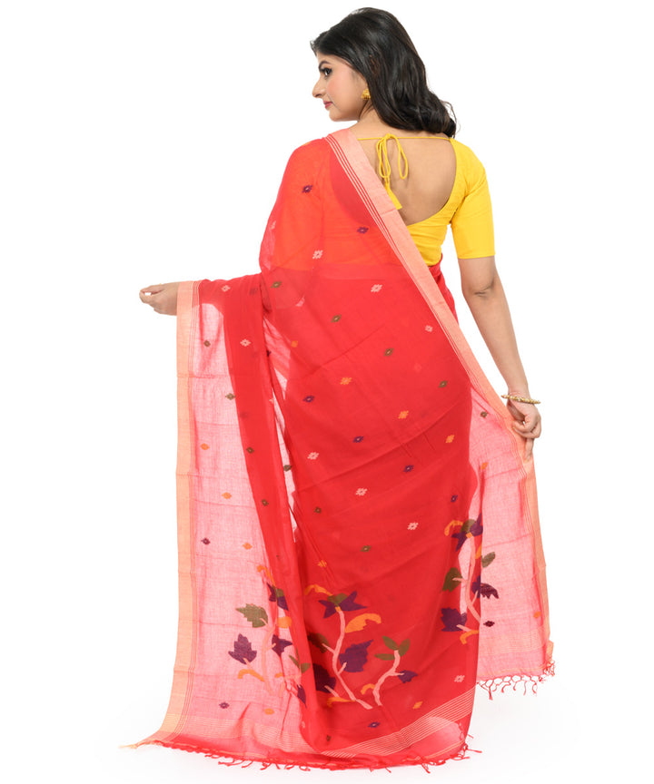 Red offwhite handwoven bengal cotton saree