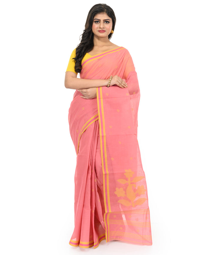 Peach handwoven bengal cotton saree