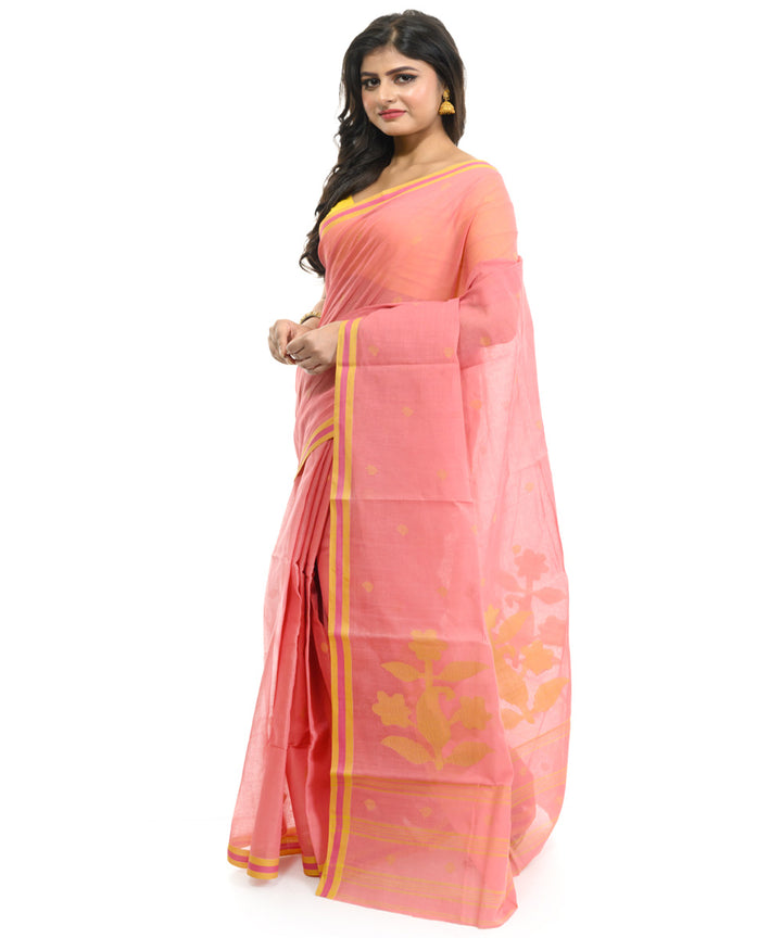 Peach handwoven bengal cotton saree
