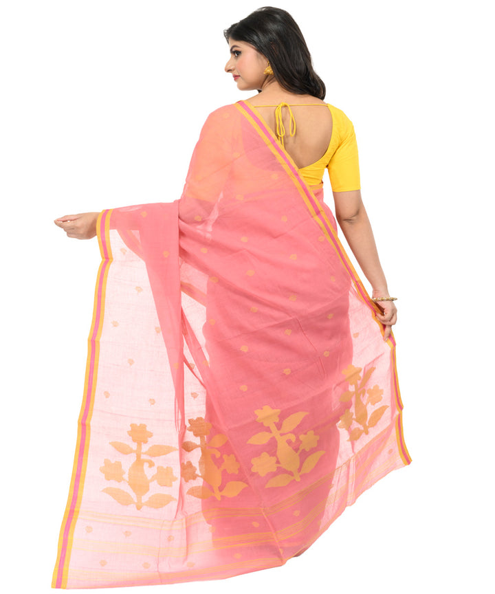Peach handwoven bengal cotton saree