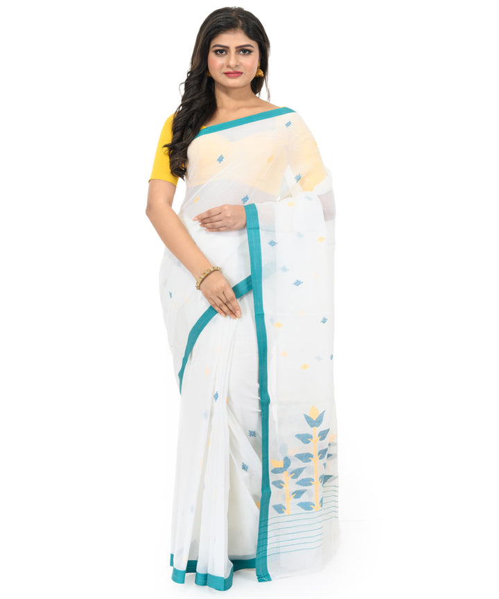 White blue handwoven bengal cotton saree
