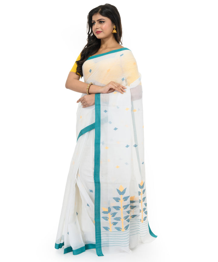 White blue handwoven bengal cotton saree