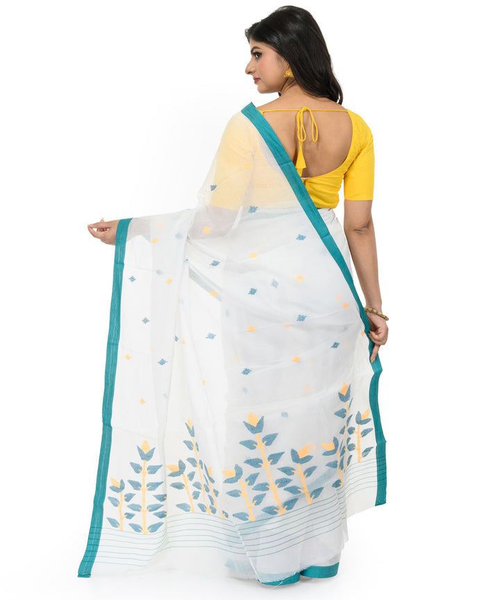 White blue handwoven bengal cotton saree