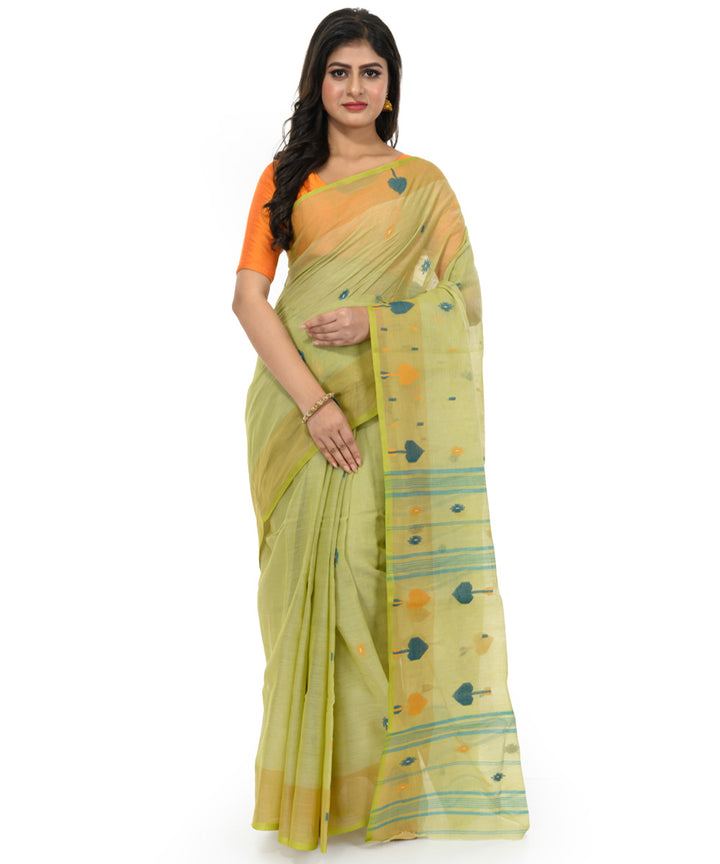 Light green cotton hand woven bengal saree