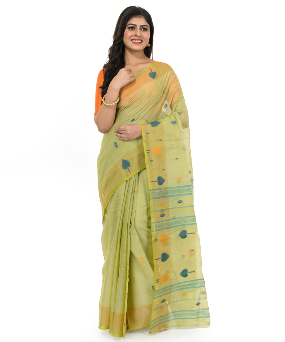 Light green cotton hand woven bengal saree